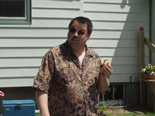 Stuart taste testing the steaks.